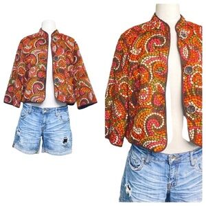 Ruby Rd Quilted Mosaic Print Jacket 8P | Coat Top Lightweight Blazer Long Sleeve